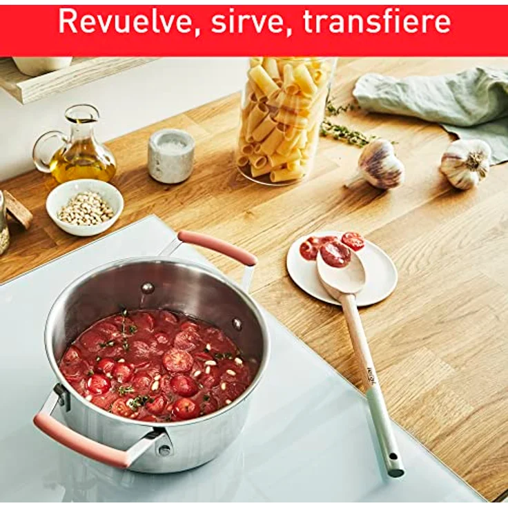 Tefal Natura Küchenutensilien-Set, 5-teilig: Löffel 28 cm, Löffel 29 cm, Klingenspatel 28 cm, Winkelspatel 29 cm und Ständer, FSC-zertifiziertes Holz, K270S5 – Bild 3