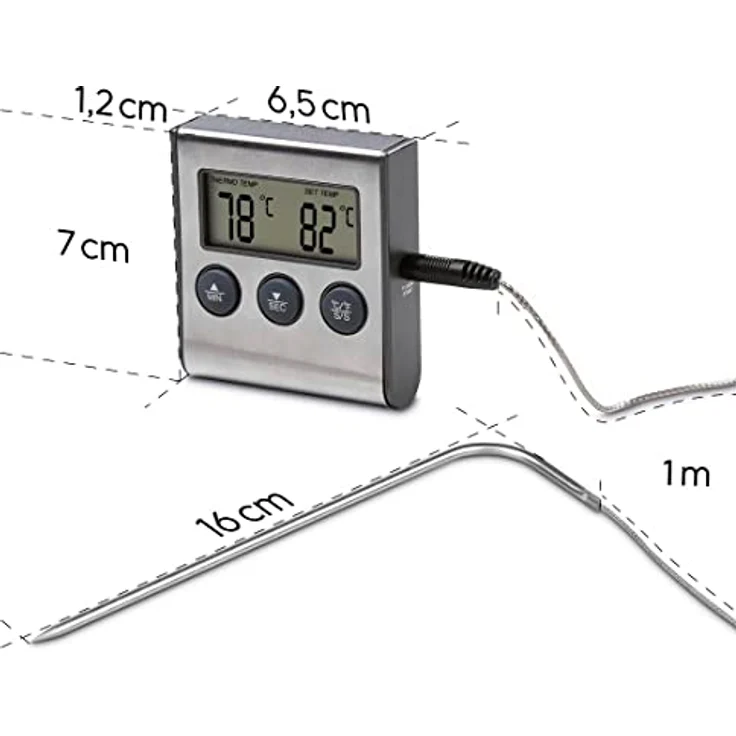 Xavax 2in1 Digitales Bratenthermometer (mit Küchenuhr, abnehmbarer Temperaturfühler, Grillthermometer Ofenthermometer Fleischthermometer) – Bild 3