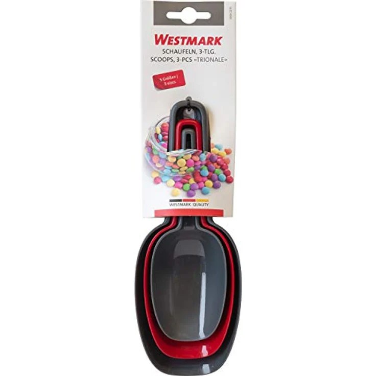 Westmark Abwiege--Abfüll--Futterschaufel-Set, 3-tlg., Füllvolumen: 50-100-150 ml, Polypropylen, Trionale, Grau-rot, 90902270 – Bild 9