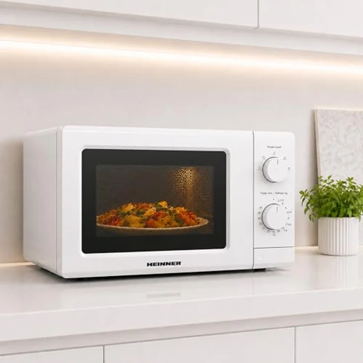 Heinner HMW-MD20IVWH, Freistehende Mikrowelle 19 L, 700 W, 5 Leistungsstufen, Timer, Auffaufunktion, Weiß – Bild 7