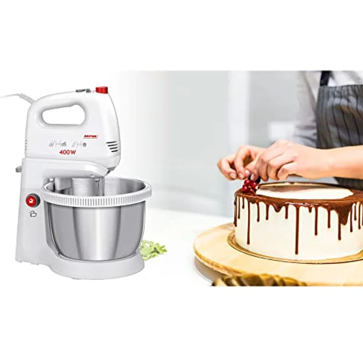 MPM MMR-21Z Teigknetmaschine mit Rotierender Schüssel 3,5 L, BPA frei, 5 Geschwindigkeiten + Turbo, Weiß, 400W – Bild 3