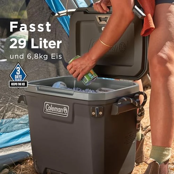 Coleman Convoy 28 QT, Kühlbox (29 l) mit antimikrobieller Innenbeschichtung, grau, bis zu 72 Stunden Kühlwirkung, integrierter Flaschenöffner – Bild 6