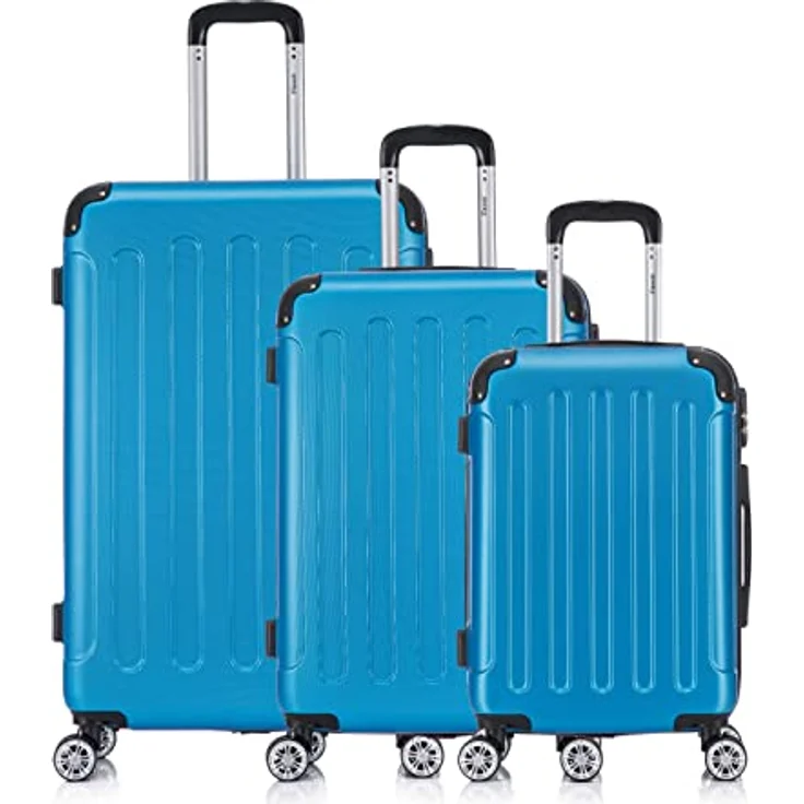 Flexot® F-2045 Koffer, Handgepäck & 3tlg Kofferset (16 Farben zur Auswahl) Zwillingsrollen Bordcase Suitcase Reisekoffer Trolleys Hartschale, Brillant-Blau – Bild 2