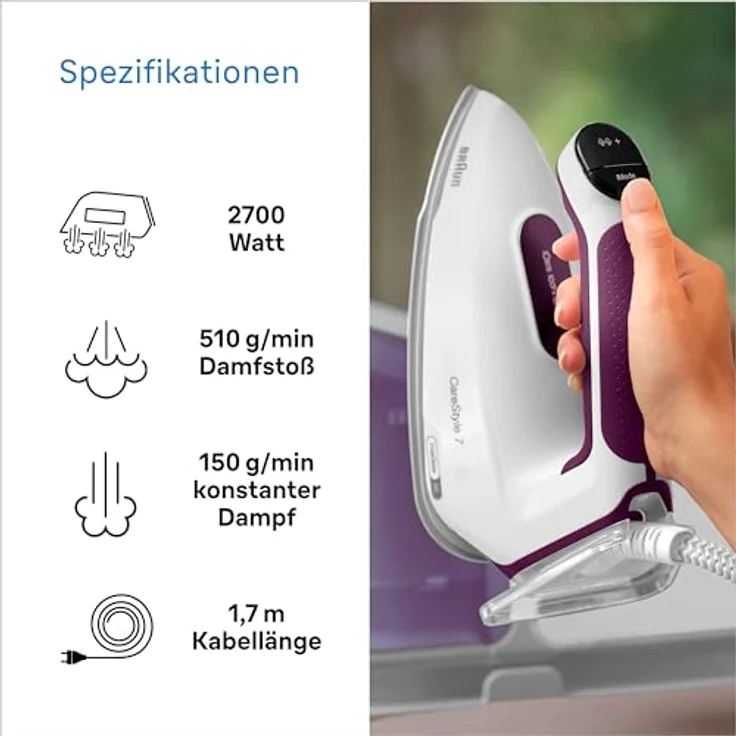 Braun Dampfbügelstation CareStyle 7 IS 7266 VI 2700Watt 2Liter FastClean Violett – Bild 5
