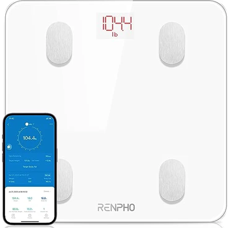 RENPHO Personenwaage Digital Testsieger 2023, Bluetooth Körperfettwaage mit Hochpräzisions-Sensoren, Smart Waage mit Körperfett und Muskelmasse 180 kg/400 lbs – Bild 1