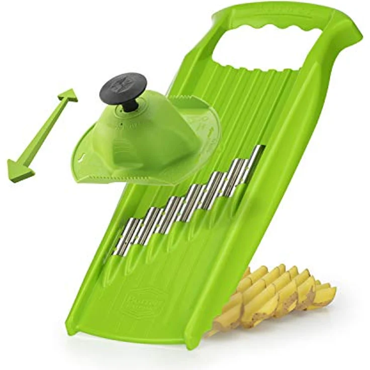 Börner Welle-Waffel XXL PowerLine Gemüsehobel (Grün) • Wellenschneider für Gemüse • Wellen-/Waffelschnitt • Kartoffelhobel für Gitterkartoffeln – Bild 4