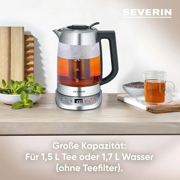 SEVERIN Glas Tee- & Wasserkocher Deluxe, Edelstahl, 5 Teeprogramme, Warmhaltefunktion, 1,7 L, 3000 W – Bild 3