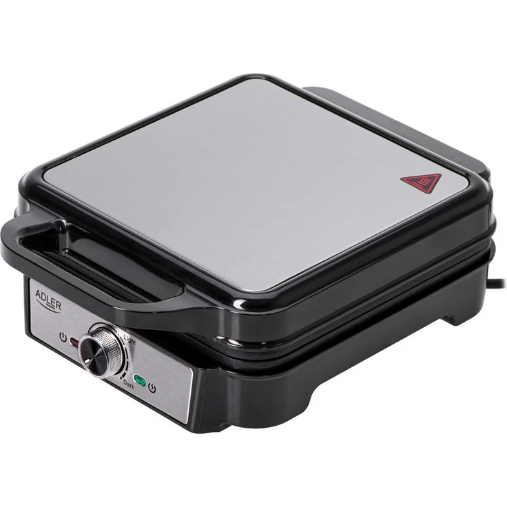 Adler Waffeleisen AD_3083 XL, 1800 W mit Antihaftbeschichtung und Cool-Touch-Griff, Silber/Schwarz
