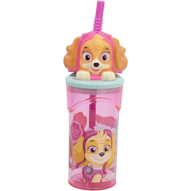 PAW PATROL 3D Trinkflasche Becher Tumbler mit Strohhalm & Figurdeckel, 360 ml – Bild 1