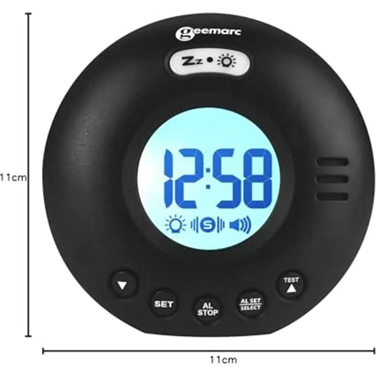 Geemarc Wake 'N' Shake Voyager, Reisewecker mit 75dB Alarm, Blitzlicht, Vibrationsalarm und Snooze-Funktion, batteriebetrieben, Weiß – Bild 5