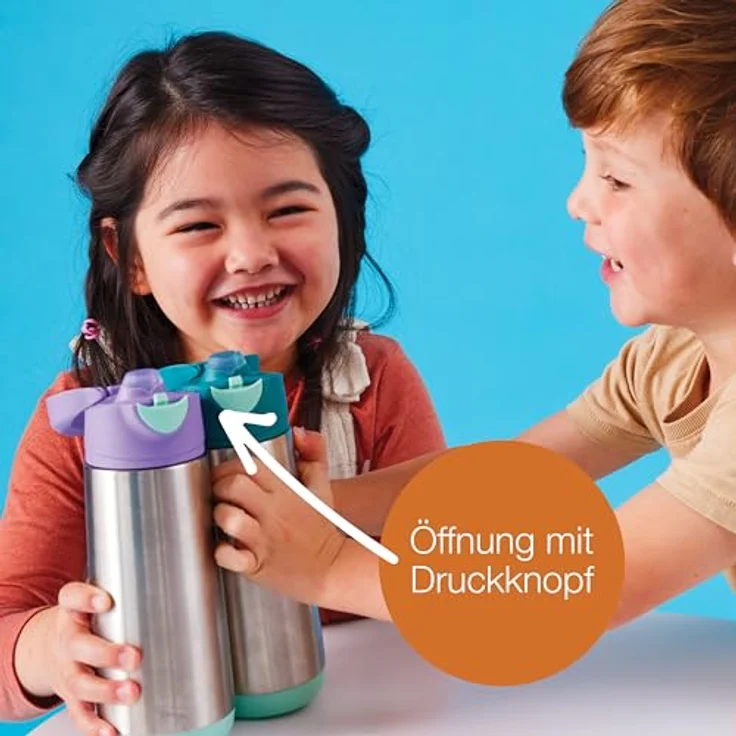 b.box Isolierte Schnabel Wasser Trinkflasche für Kinder, 500 ml, hält Getränke bis zu 15h kalt und 8h warm, auslaufsicher, einfacher Druckknopf – Bild 5
