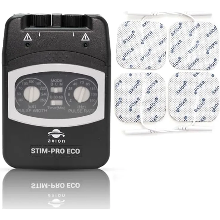 Axion TENS-Gerät STIM-PRO ECO, 2-Kanal Schmerztherapie mit 4 Elektroden, zertifiziertes Medizinprodukt Kategorie IIa