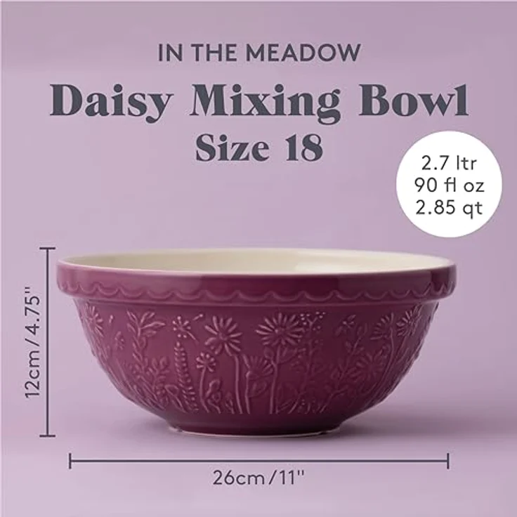Mason Cash IN THE MEADOW Steingut Rührschüssel groß 2,7L, Ø 26 cm, mit Blumenmotiv, spülmaschinenfest und splitterresistent für Brotteig & Kuchenteig – Bild 3