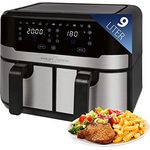 ProfiCook® Doppel-Heißluftfritteuse 9 Liter, XXL Heißluftfritteuse Doppelkammer, Frittieren mit heißer Luft ohne zusätzliches Öl, 9 Programme, Air Fryer mit Touchscreen, PC-FR 1242 H, 2400W