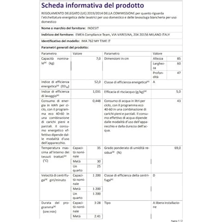 Indesit IMA 762 MY TIME IT, Frontlader Waschmaschine mit 7 kg Fassungsvermögen, 1200 RPM, Weiß, energieeffizient mit Dampffunktion und Kindersicherung – Bild 5