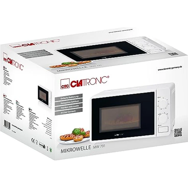 Clatronic MW 791 Mikrowelle, Standgerät, 700 Watt, 20 Liter Garraum, 30-Minuten Timer mit Endsignal, 6 Leistungsstufen- Garraumbeleuchtung, weiß – Bild 7