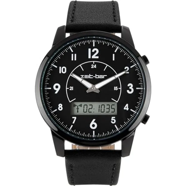 Zeit-Bar Funk-Armbanduhr Herren, hochwertiges Metallgehäuse, mit LCD-Digitalanzeigen, schwarz - Preisvergleich