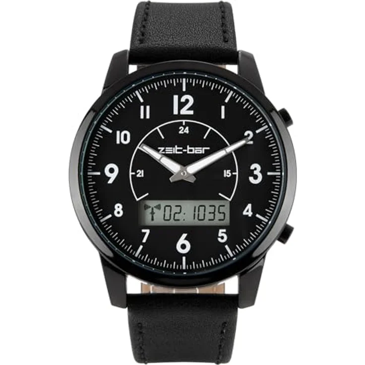 Zeit-Bar Funk-Armbanduhr Herren, hochwertiges Metallgehäuse, mit LCD-Digitalanzeigen, schwarz - Preisvergleich – Bild 1