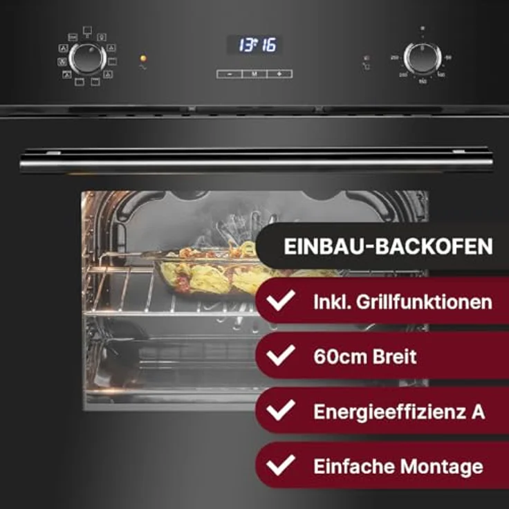 Bomann EBO 7911, Einbaubackofen mit 56L, Grill, Heißluft & 9 Funktionen, Touch Control, aushängbare Tür, schwarz – Bild 2