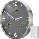 Bresser MyTime io NX Funk-Wanduhr mit Thermometer und Hygrometer - 30 cm Durchmesser, grau, 8020211MGU000