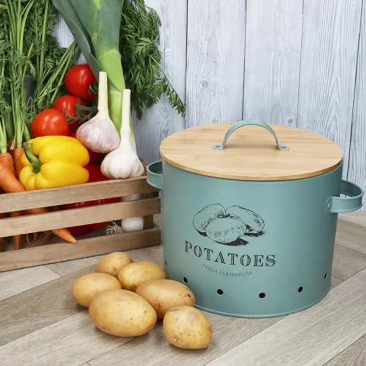 MamboCat Kartoffeltopf Fresh, Metall-Dose mit Bambusdeckel in Mint, 6,5 Liter Fassungsvermögen, Belüftungslöcher für optimale Luftzirkulation – Bild 3