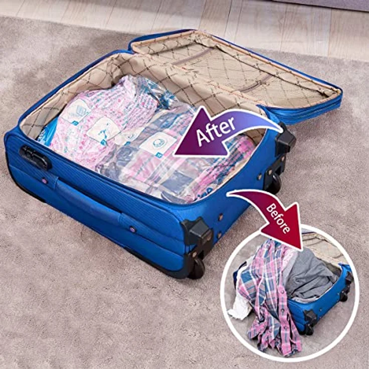 MEIQIHOME 10er Set Kleine Vakuumbeutel, 60 x 40 cm, platzsparende Reise Aufbewahrungstaschen mit dreifachem Dichtungsventil, perfekt für Handgepäck – Bild 5