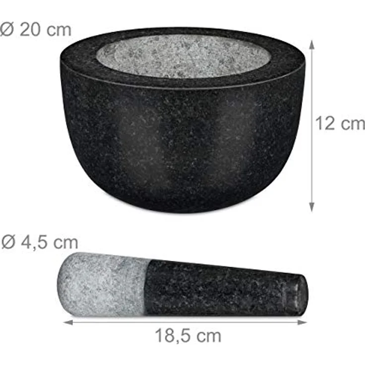Relaxdays Mörser Granit Schwarz Höhe 12 cm rund – Bild 4