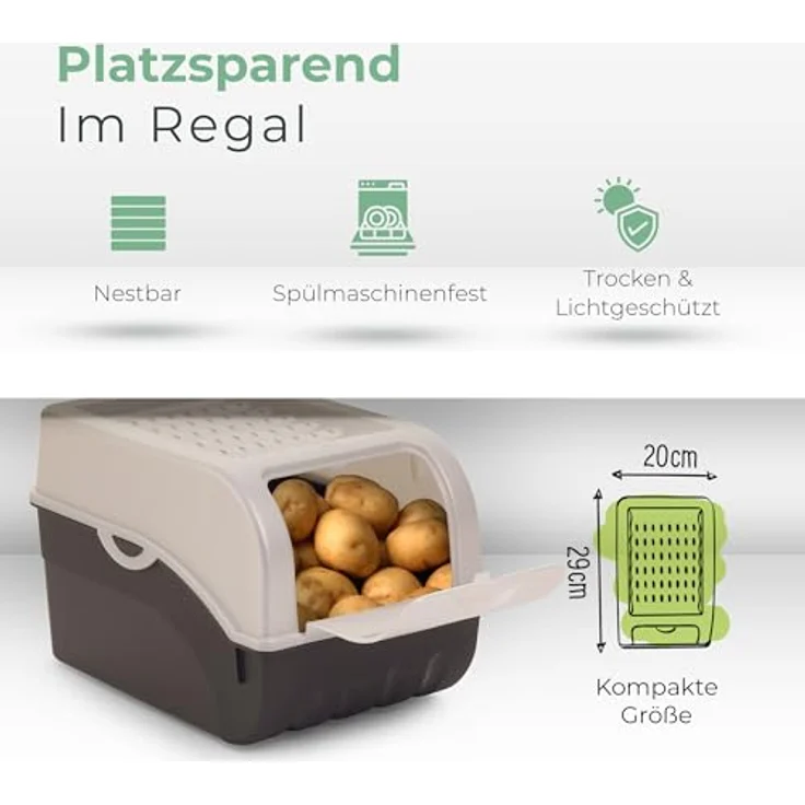 Novaliv Gemüsebox Set 2x Mittel, 5L perlmut, stapelbare Vorratsdosen für Obst und Gemüse, ideal als Kartoffel-, Zwiebel- und Knoblauchbox – Bild 3