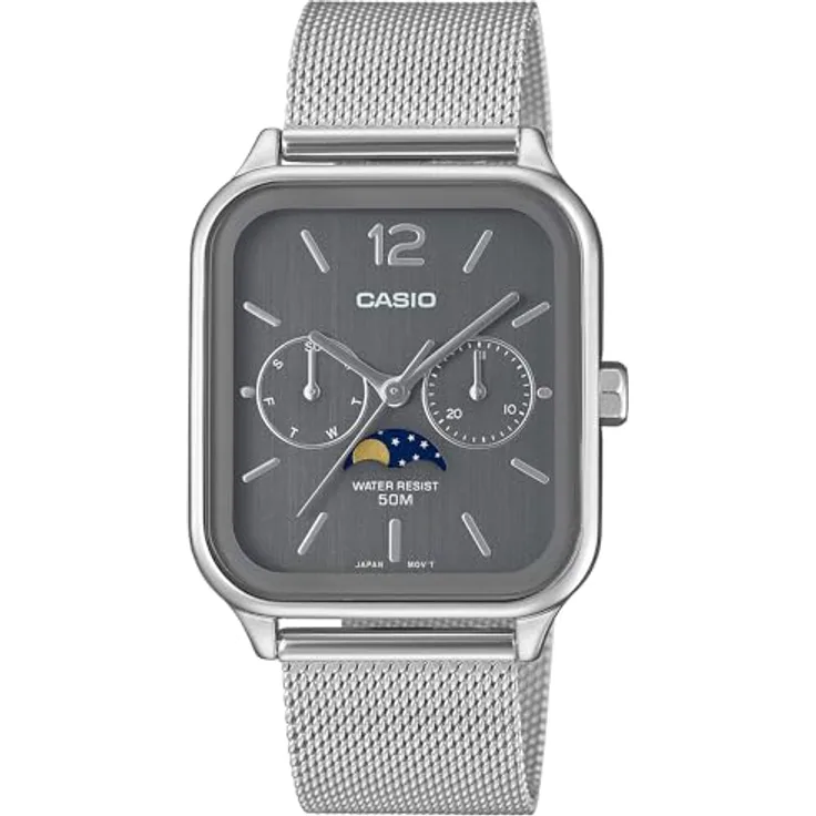 Casio Watch MTP-M305M-8AVER, Silber Edelstahlband, Kalenderfunktion, Mondphasenanzeige