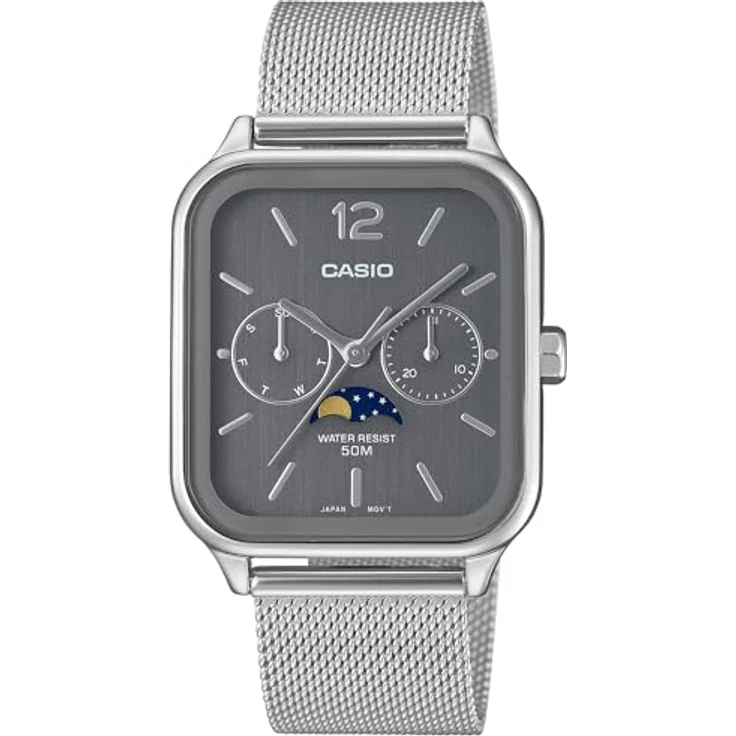 Casio Watch MTP-M305M-8AVER, Silber Edelstahlband, Kalenderfunktion, Mondphasenanzeige – Bild 1