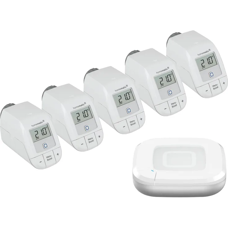 eQ-3 Homematic IP Starter Bundle Heizen Basic, Heizungssteuerung für 5 Heizkörper mit App-Integration und einfachem Setup
