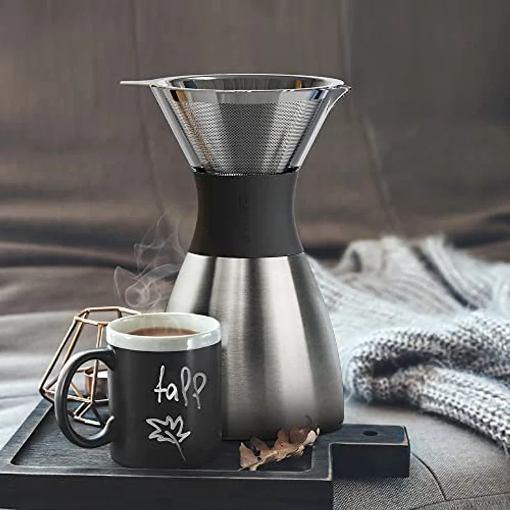 Asobu Silber-Isolierter Kaffeebereiter zum Ausgießen von Kaffeekocher, 91,4 ml Doppelwandiges Vakuum, Edelstahlfilter, hält bis zu 12 Stunden heiß – Bild 2