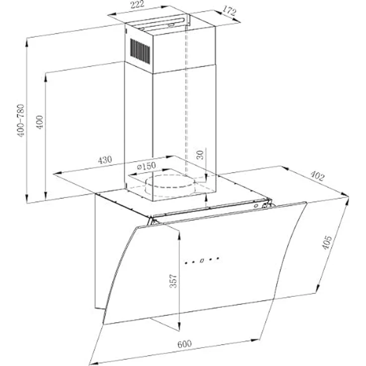 Respekta Dunstabzugshaube kopffrei/Dunstabzugshaube schräg 60 cm/Edelstahlgehäuse mit Glasschirm in Weiß/Abluft - und Umluftfunktion / CH55060WA++ / A++ / 42–63 dB – Bild 5
