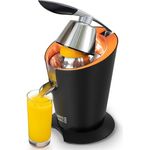 LEBENLANG Orangenpresse elektrische Edelstahl 600W - Hohe Saftausbeute für Orangen & Zitronen - BPA-Frei - Matt Schwarz