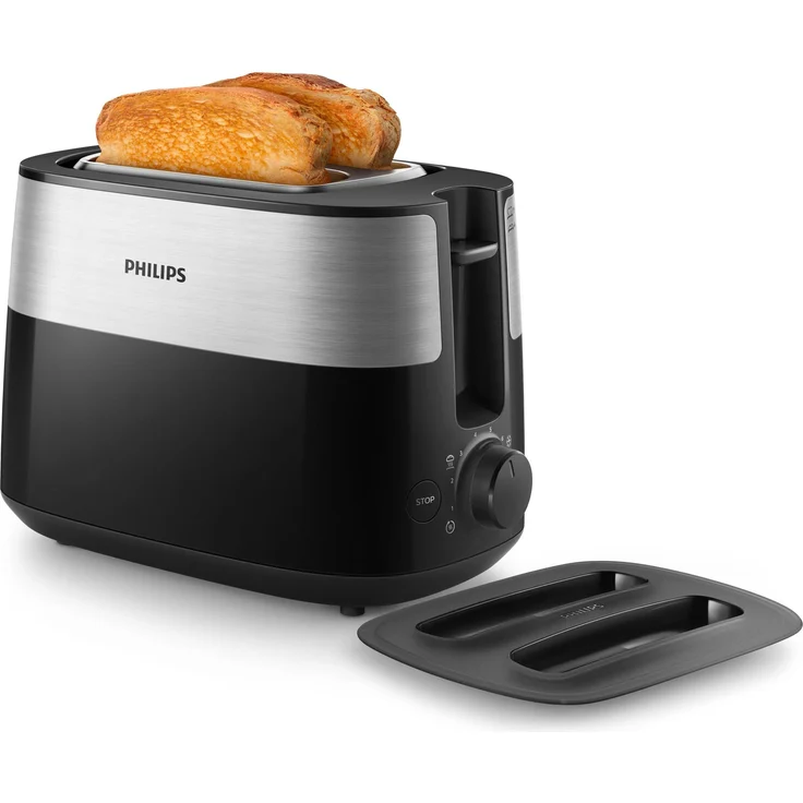 Philips Daily Collection HD2517/90 Toaster, 2 Scheiben, Schwarz und Silber, 8 Röststufen, Auftaufunktion, hohe Krümelschublade, automatische Abschaltung