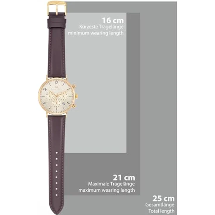 Rhodenwald & Söhne Herren Chronograph Uhr mit Japan Quarzwerk, 24-h-Anzeige, Stoppfunktion, braunes Echtlederarmband, Edelstahl-Gehäuse in Gelbgold, 42 mm, wasserdicht bis 5 ATM – Bild 3