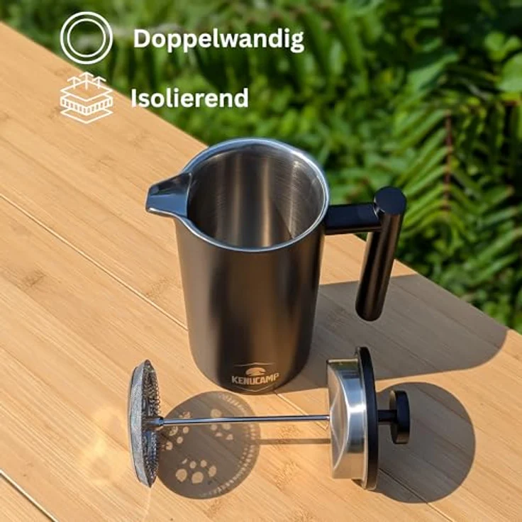 Kenucamp® French Press 800ml, Isolierende Edelstahl Kaffeepresse (Schwarz), Doppelwandig & Langlebig, Thermo Kaffeebereiter für 2–3 Tassen – Bild 3