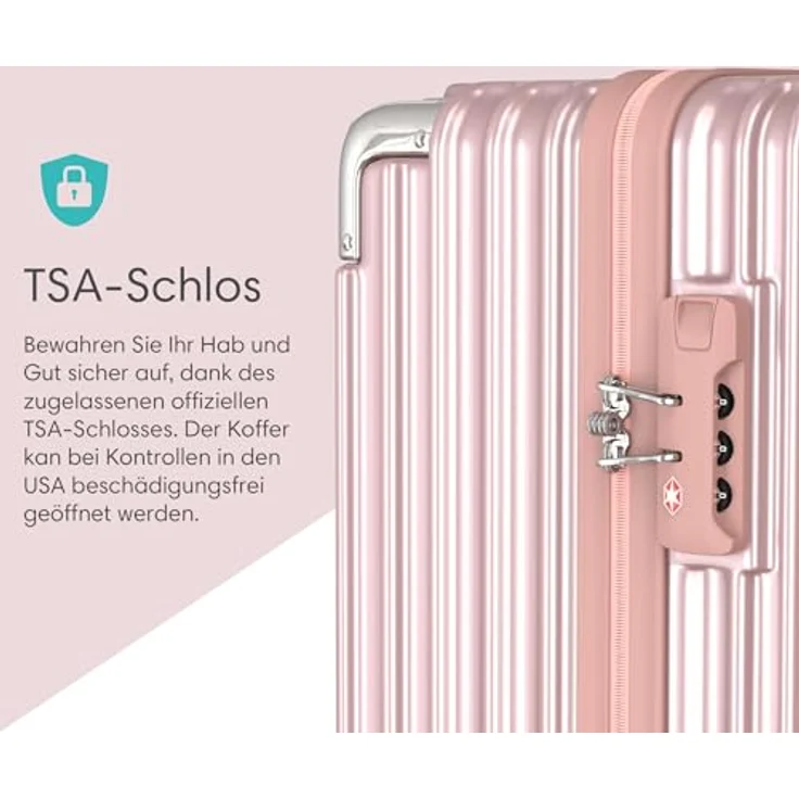 Voyagoux Hartschalenkoffer 113L, groß mit TSA-Schloss, 4x 360° Rollen, ABS, robust und leicht, 75x47x29cm, Roségold – Bild 2