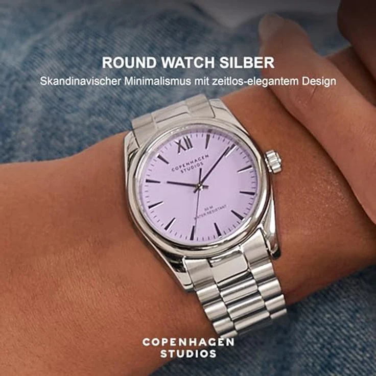 COPENHAGEN STUDIOS Round Watch, Silber, 36 mm, elegante Damenuhr aus Edelstahl, Quarzwerk, 5 ATM wasserdicht, kratzfest – Bild 2
