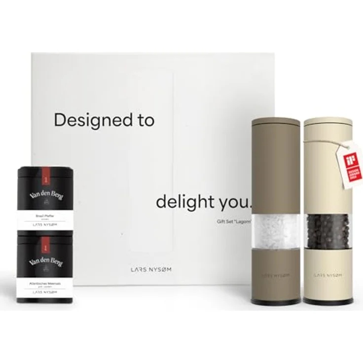 LARS NYSØM Lagom Salz-/Pfeffermühle Manuell, 2er Set mit einstellbarem Keramik-Mahlwerk, edel verpackt in Geschenkbox – Bild 1