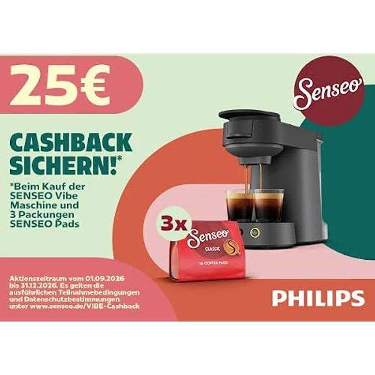 PHILIPS SENSEO® Vibe CSA225/60 Kaffeepadmaschine, 2-Tassen-Funktion, milder oder starker Kaffee, 0.9L Wassertank, Schwarz – Bild 2