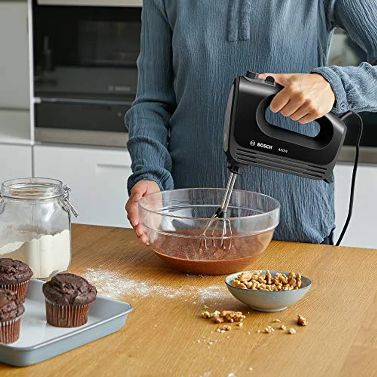 Bosch Clever Mixx MFQ24200 Handrührer, moderne Motortechnik, 2 Tubobesen, 2 Edelstahl-Knethaken, 4 Geschwindigkeitsstufen, 400 W, schwarz – Bild 4