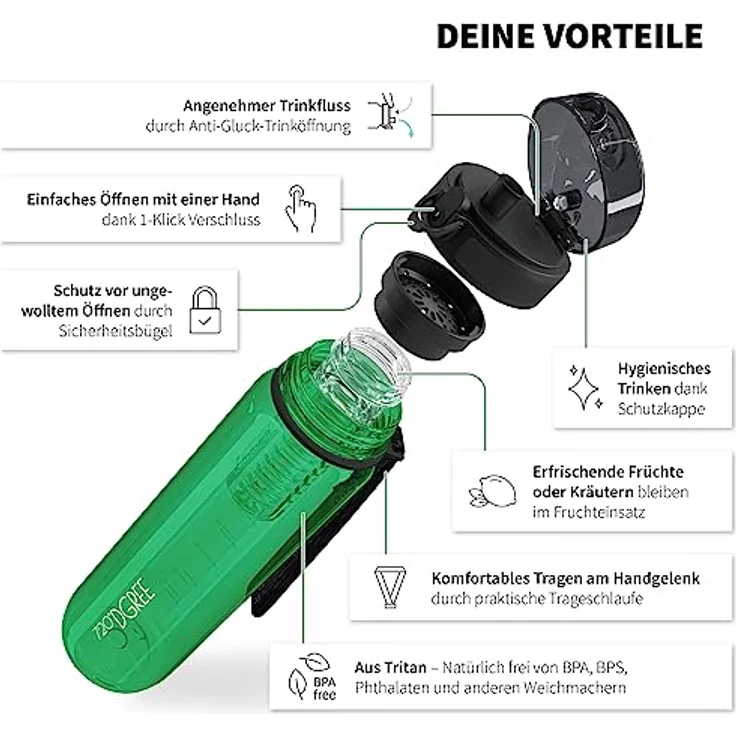 720 DGREE Trinkflasche Wasserflasche Fruchteinsatz 1Liter - BPA Frei uberBottle forest green transp – Bild 2