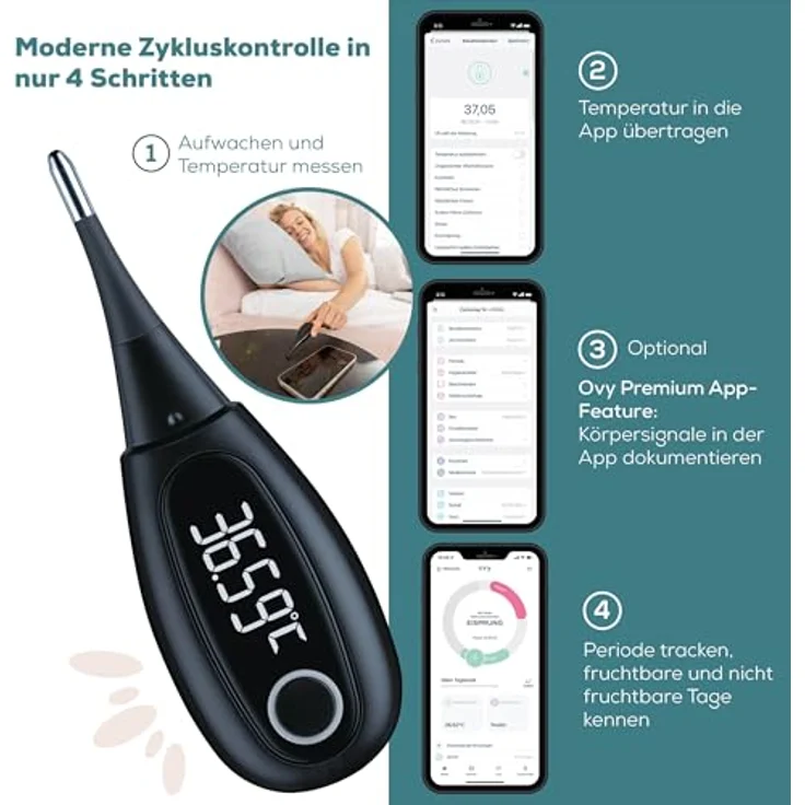 BEURER Fieberthermometer OT 30 Basalthermometer, Digitales Thermometer mit Bluetooth-Funktion, weiß – Bild 5