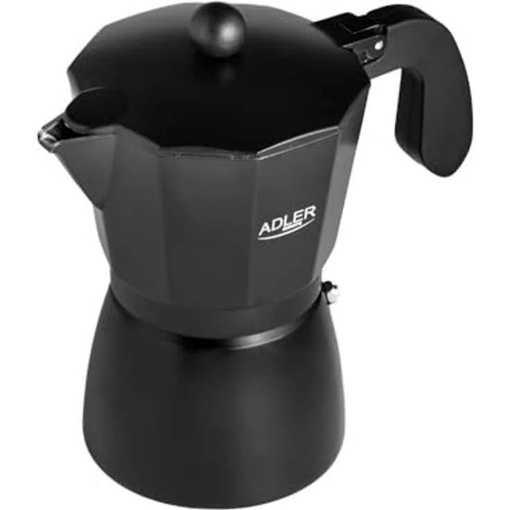 Adler Espressokocher, 320ml Kaffeekanne für 6 Tassen, Schwarz, mit thermoisoliertem Griff und Sicherheitsventil – Bild 3