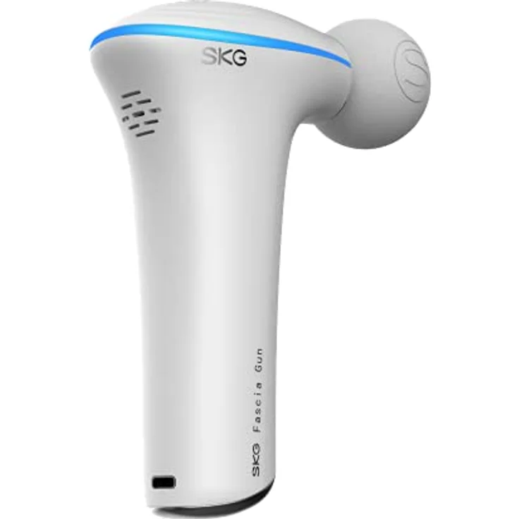 SKG F5-EN Massagepistole I 3 Massagestufen I 3 austauschbare Massageköpfe I 1.800 mAh I mit Wärmefunktion I USB-C Ladeanschluss I bis zu 11 Stunden Akkulaufzeit (weiß) – Bild 3