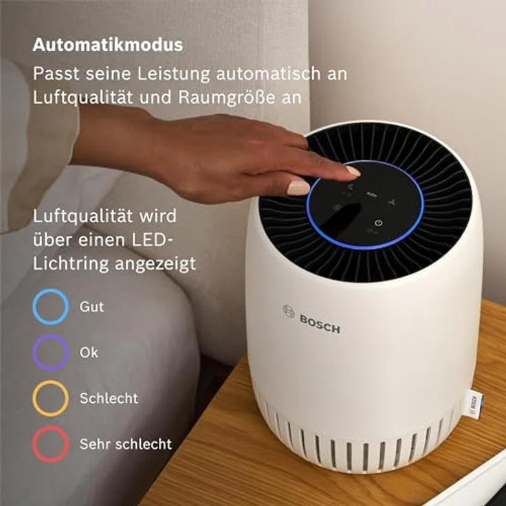 Bosch Air 1000, Luftreiniger für Räume bis 23 m² mit 3-in-1 Luftfilter, Automatikmodus, Ruhemodus (< 25 dB(A)), CADR: 100 m³/h, USB-C-Lademöglichkeit – Bild 4