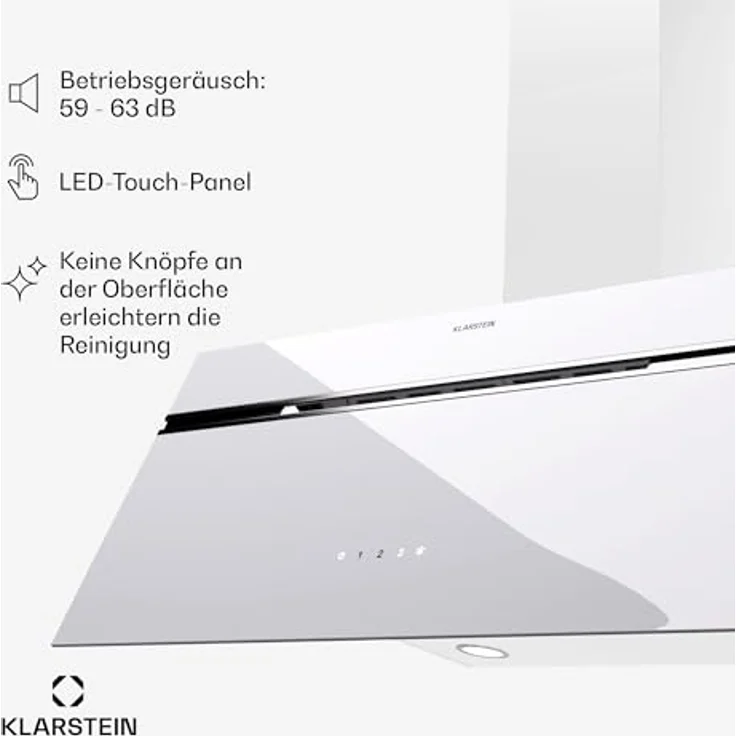 Klarstein Alina Dunstabzugshaube - 60 cm Kopffreihaube, 600 m³/h, Touchpanel, A Energieeffizienz, LED Beleuchtung, 63 dB, Umluft & Abluft, Schwarz – Bild 5