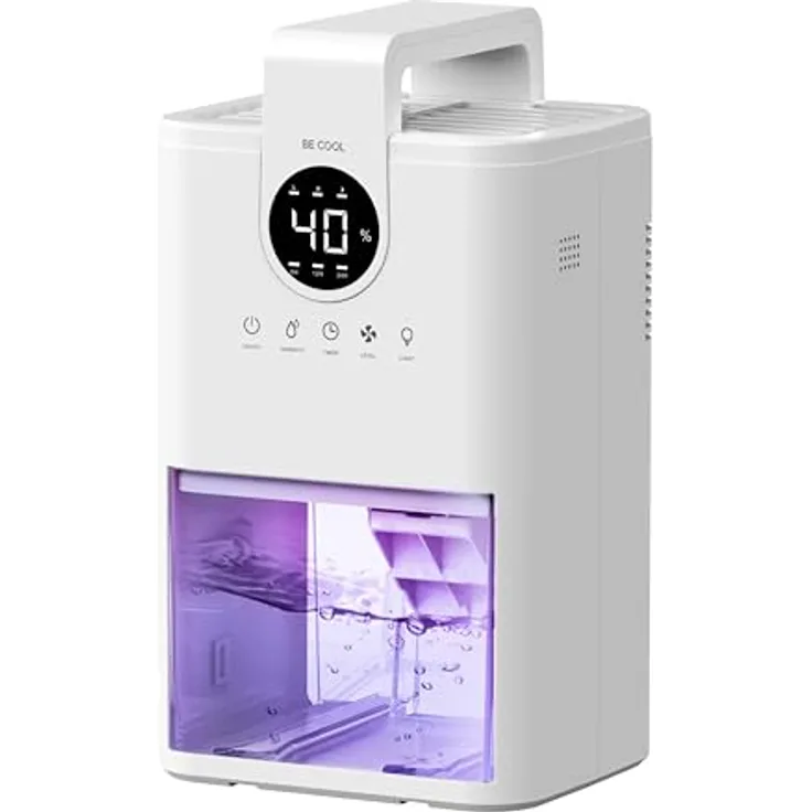 Be Cool Kompakter Mini Luftentfeuchter mit 1L Tank, 3 Modi, LED-Nachtlicht und Auto-Stopp – Ideal für Schlafzimmer und kleine Räume