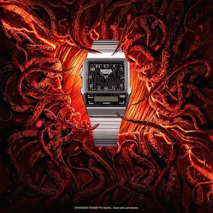 Casio Edgy Armbanduhr AnaDigi Stranger Things AQ-800EST-1AER, limitierte Edition mit thematischer Verpackung und Demogorgon-Motiv – Bild 2